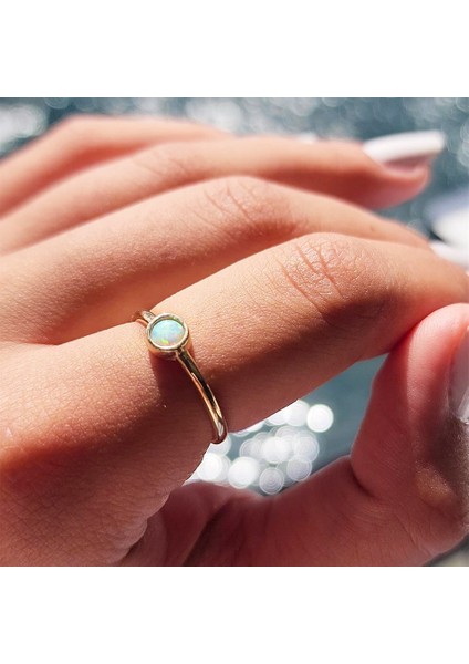 Gümüş Yüzük - Minimal Opal Tek Taş Şans ve Uğur 925 Ayar Gümüş Yüzük modelleri