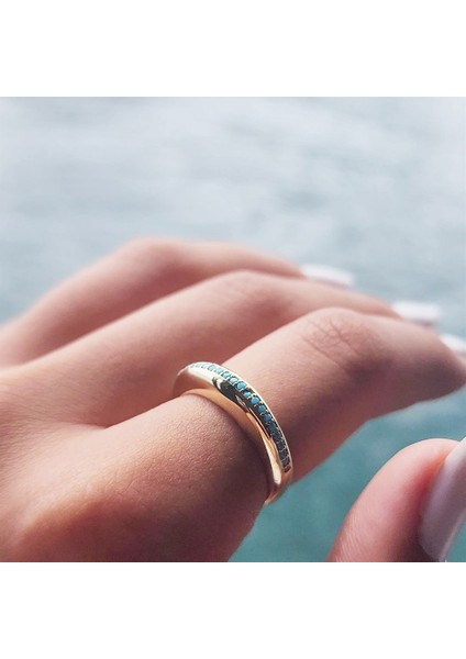Gümüş Yüzük - Bombeli Sıra Firuze Taşlı 925 Ayar Gümüş Alyans