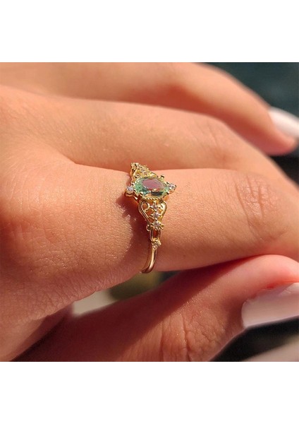 Fox Love Su Yeşili Evlilik Teklifi Prenses 925 Ayar 0.50 Karat Gümüş Yüzük fırsatları