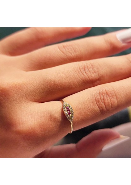 Gümüş Yüzük - Minimal Mekik Signity Swaroski Ruby Taşlı Fantezi Şans 925 Ayar Gümüş Tasarım Yüzük