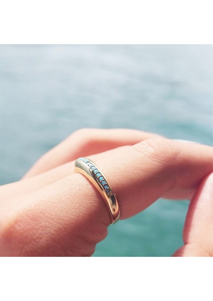 Gümüş Yüzük - Bombeli Sıra Firuze Taşlı 925 Ayar Gümüş Alyans fırsatları