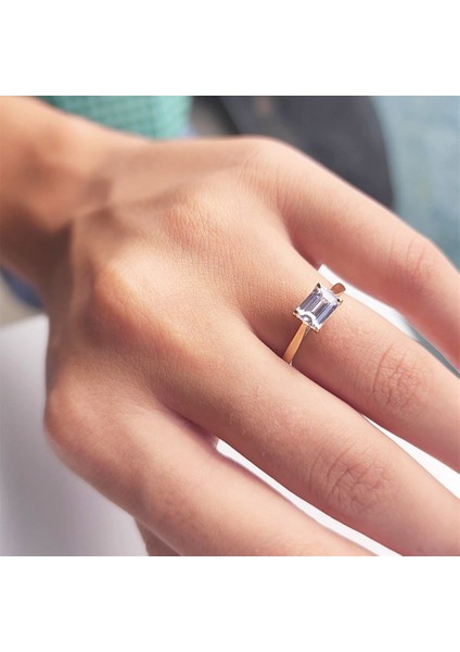 Gümüş Yüzük - 1.10 Ct Pırlanta Swarovski Taşlı Octagon Tektaş 925 Ayar Gümüş Evlilik Teklifi Yüzüğü modelleri