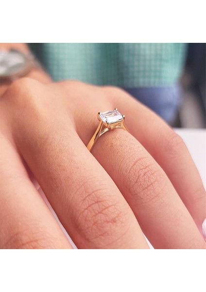 Gümüş Yüzük - 1.10 Ct Pırlanta Swarovski Taşlı Octagon Tektaş 925 Ayar Gümüş Evlilik Teklifi Yüzüğü fırsatları