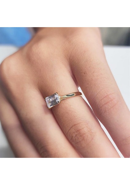 Gümüş Yüzük - 1.10 Ct Pırlanta Swarovski Taşlı Octagon Tektaş 925 Ayar Gümüş Evlilik Teklifi Yüzüğü indirimleri