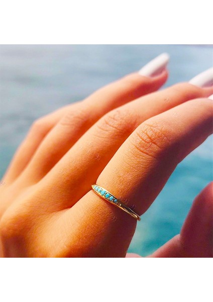 Gümüş Yüzük - Minimal Badem Firuze Sıra Taşlı 925 Ayar Gümüş Alyans modelleri