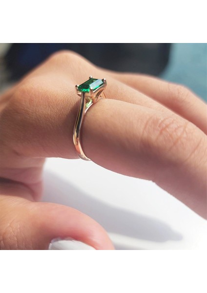 Gümüş Yüzük - 1.10Karat Zümrüt Yeşili Octagon Pırlanta Montörü 925 Ayar Gümüş Evlilik Teklifi Yüzüğü indirimleri