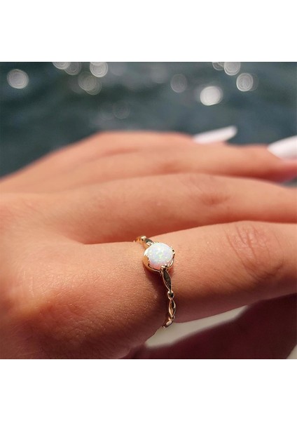 Opal Taşlı Modern 925 Ayar Gümüş Tek Taş Evlilik Teklifi Yüzüğü