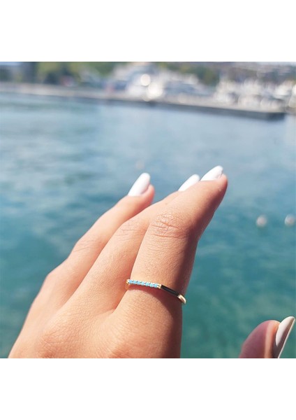 Gümüş Yüzük - Altıgen Sıra Çizgi Firuze Taşlı 925 Ayar Gümüş Alyans fiyatları