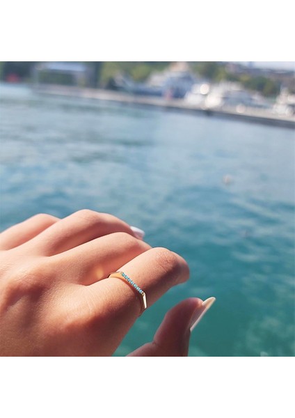 Gümüş Yüzük - Altıgen Sıra Çizgi Firuze Taşlı 925 Ayar Gümüş Alyans modelleri