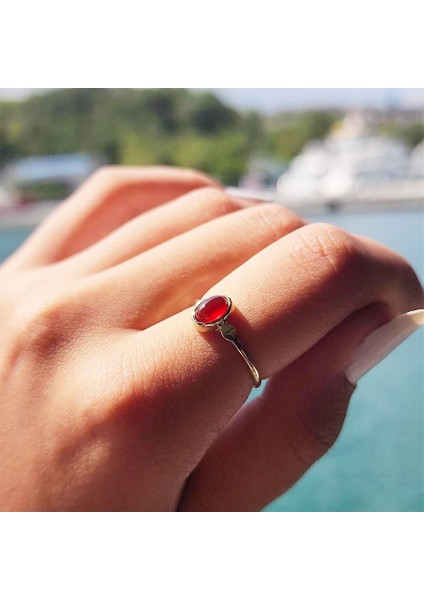 Gümüş Yüzük - Kırmızı Akik Taşlı Tektaş Evlilik Teklifi Yüzüğü-0.90 Karat Opal 925 Ayar Gümüş Yüzük fırsatları