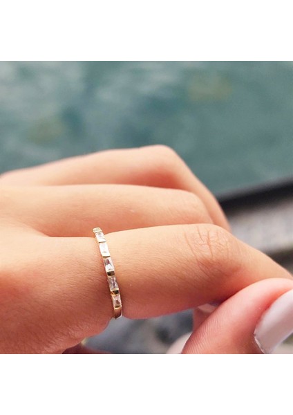 Gümüş Yüzük - Zirkon Taşlı Sıralı Baget Modern 925 Ayar Gümüş Alyans-Modern Eklem Yüzüğü fiyatları