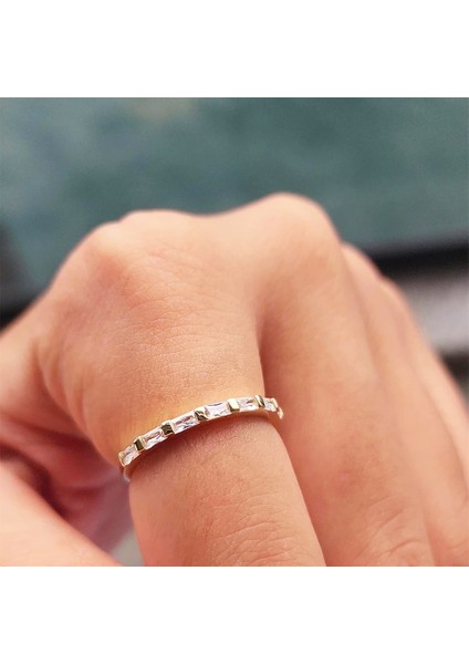 Gümüş Yüzük - Zirkon Taşlı Sıralı Baget Modern 925 Ayar Gümüş Alyans-Modern Eklem Yüzüğü