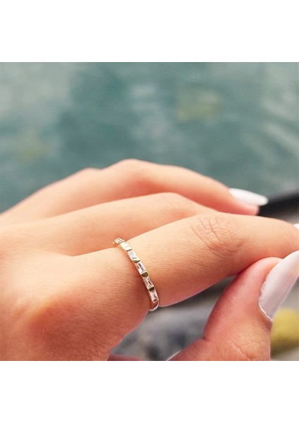 Gümüş Yüzük - Zirkon Taşlı Sıralı Baget Modern 925 Ayar Gümüş Alyans-Modern Eklem Yüzüğü fiyatları