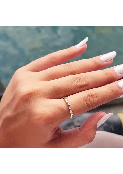 Gümüş Yüzük - Zirkon Taşlı Sıralı Baget Modern 925 Ayar Gümüş Alyans-Modern Eklem Yüzüğü indirimleri