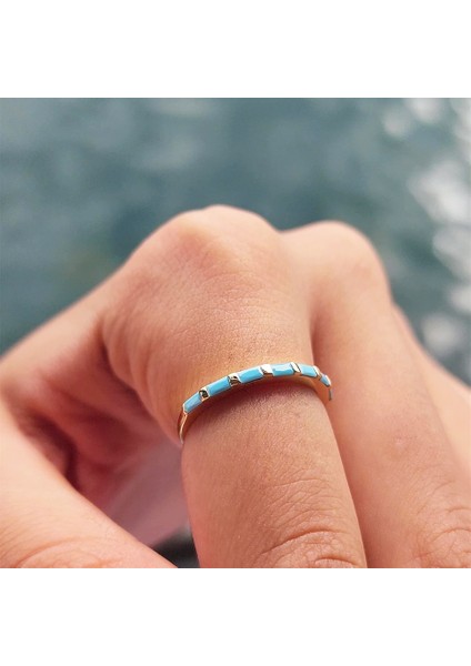 Gümüş Yüzük - Firuze Taşlı Sıralı Baget Modern 925 Ayar Gümüş Alyans-Modern Eklem Yüzüğü fiyatları