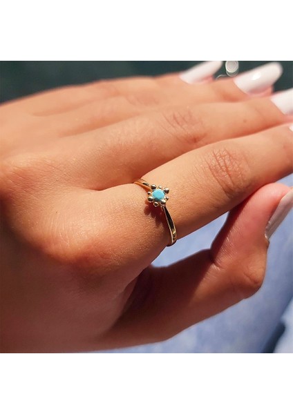 0.25 Karat Pırlanta Firuze Taşlı Güverseli 925 Ayar Gümüş Tek Taş Yüzük