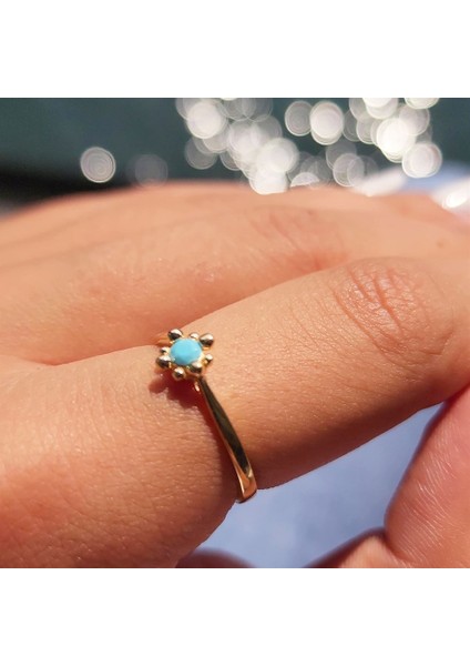Gümüş Yüzük - 0.25 Karat Pırlanta Firuze Taşlı Güverseli 925 Ayar Gümüş Tek Taş Yüzük modelleri