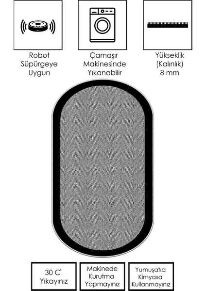 Makinede Yıkanabilir Kaymaz Taban Leke Tutmaz Oval Salon Halısı Mutfak Halısı ve Yolluk