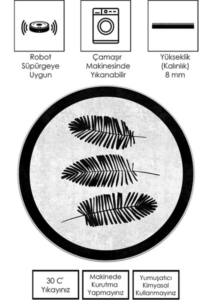 West Home Makinede Yıkanabilir Kaymaz Taban Leke Tutmaz  Yuvarlak Salon Halısı ve Mutfak Halısı