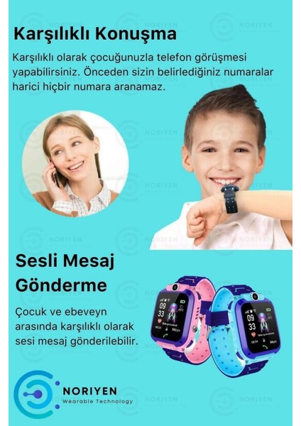 Kameralı Gpsli Çocuk Takip Kol Saati Hatlı Dinleme Sos Btk Kayıtlı Konum Q12 Akıllı Saat Mavi