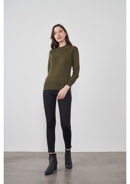 Çetinkaya Miramira Dik Yaka Haki Triko