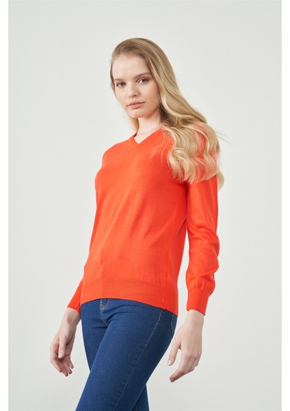 Çetinkaya Miramira Kadın V Yaka Mercan Kazak