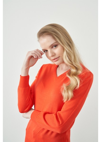 Çetinkaya Miramira Kadın V Yaka Mercan Kazak fiyatları