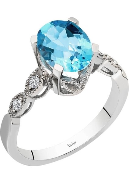 Pırlanta ve Oval Mavi Topaz Taşlı Yüzük 0407R0009