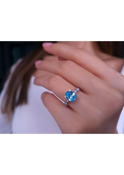 Pırlanta ve Oval Mavi Topaz Taşlı Yüzük 0407R0009 fırsatları