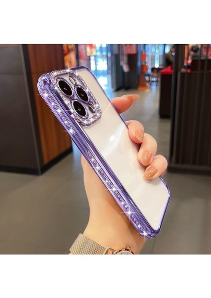 iPhone 13 Pro Max Taşlı Kamera Korumalı Parlak Swarovski Şeffaf Silikon Telefon Kılıfı