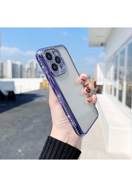 iPhone 13 Pro Max Taşlı Kamera Korumalı Parlak Swarovski Şeffaf Silikon Telefon Kılıfı