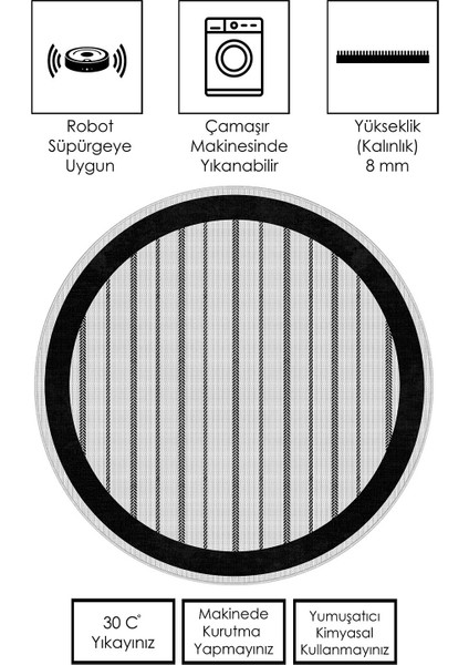 Makinede Yıkanabilir Kaymaz Taban Leke Tutmaz Yuvarlak Salon Halısı ve Mutfak Halısı