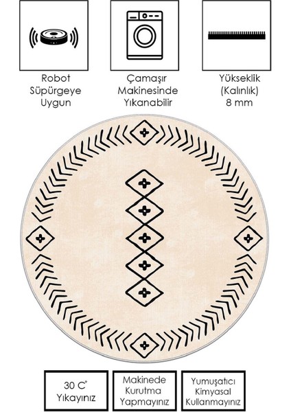 Makinede Yıkanabilir Kaymaz Taban Leke Tutmaz Yuvarlak Salon Halısı ve Mutfak Halısı