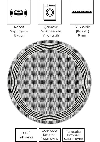 Makinede Yıkanabilir Kaymaz Taban Leke Tutmaz Yuvarlak Salon Halısı ve Mutfak Halısı