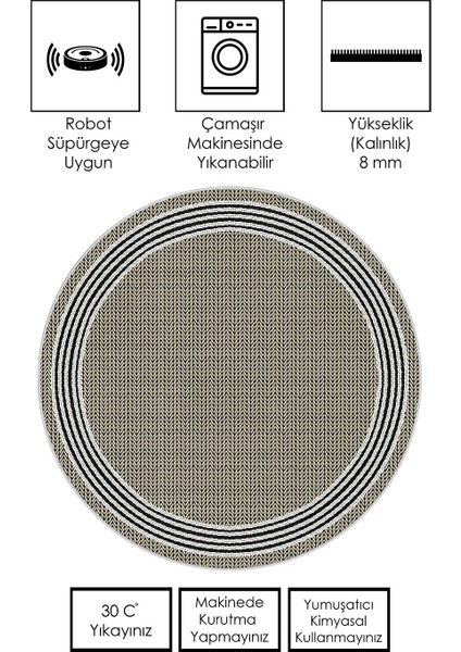 Makinede Yıkanabilir Kaymaz Taban Leke Tutmaz Yuvarlak Salon Halısı ve Mutfak Halısı