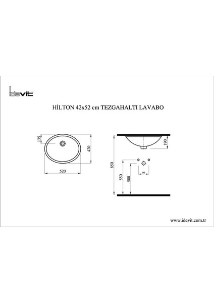 Idevit Hilton T.altı Lavabo 42X52