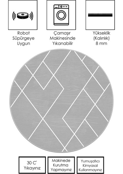Makinede Yıkanabilir Kaymaz Taban Leke Tutmaz Yuvarlak Salon Halısı ve Mutfak Halısı