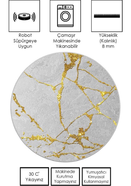 Makinede Yıkanabilir Kaymaz Taban Leke Tutmaz Yuvarlak Salon Halısı ve Mutfak Halısı