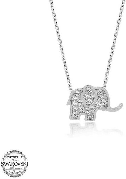 Swarovski Taşlı Gümüş Fil Bayan Kolye