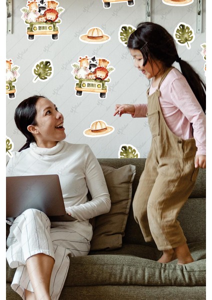 Safari Hayvanları ve Yapraklar Çocuk Bebek Odası Duvar Cam Sticker Seti fiyatları