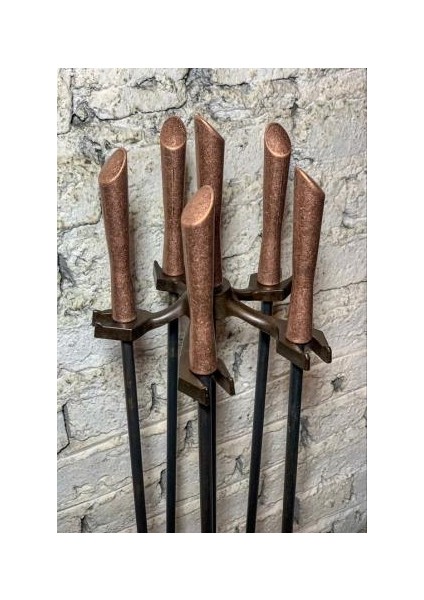 Antik Bakır Ruj Başlıklı Şömine Maşa Takımı modelleri
