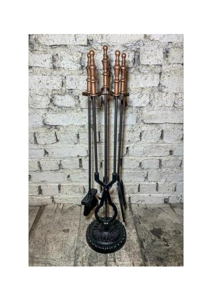 Antik Bakır Marpuç Başlıklı Şömine Maşa Takımı fiyatları