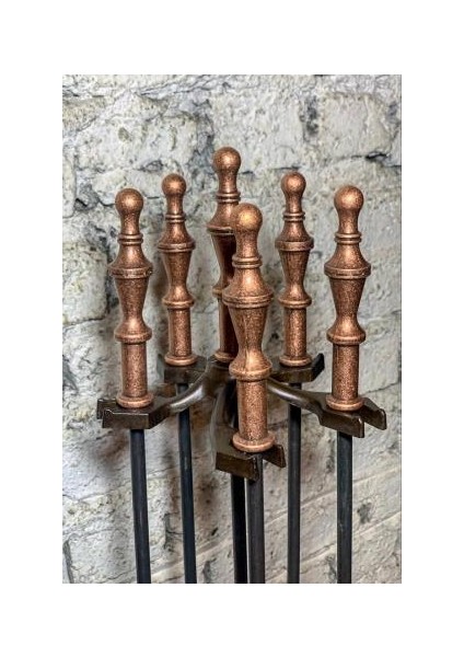 Antik Bakır Marpuç Başlıklı Şömine Maşa Takımı modelleri