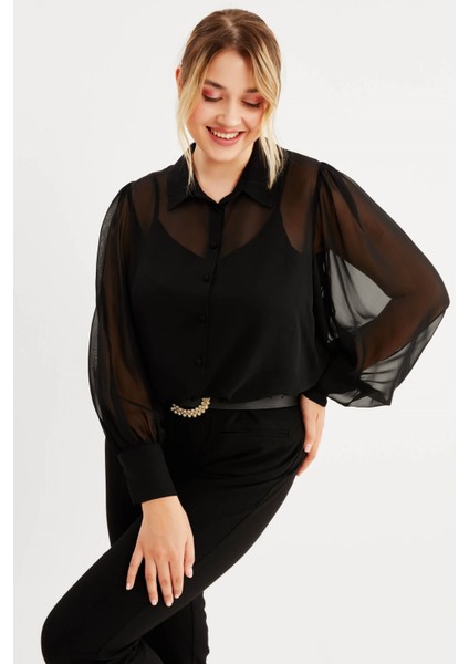 Dökümlü Şifon Gömlek