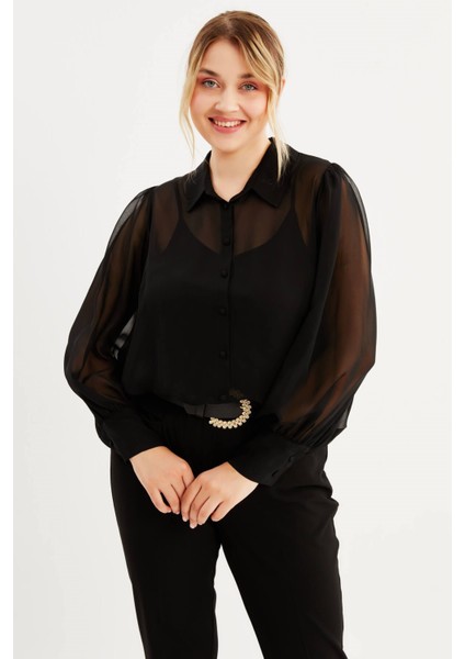 Dökümlü Şifon Gömlek