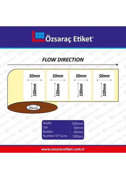 Özsaraç Etiket Eko Termal  Etiket 50 x 100 500 Li Sarım