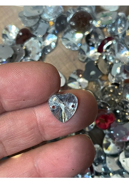 1 cm Gümüş Cam Delikli Kalp Giyim Kıyafet Çanta Tasarım Aksesuarı Dikiş 50 gr