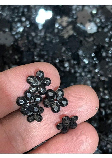 1 cm Siyah Çiçek Dantel Oya Yazma Lazer Kesim Pul Payet 50 gr