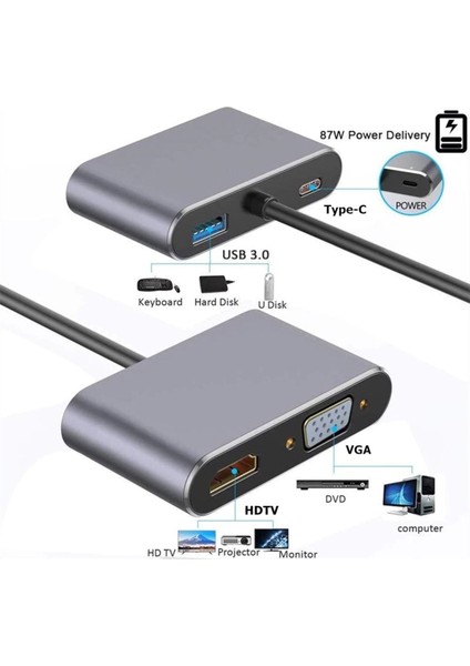 Apple Macbook 13.6' Air 2022 M2 Hub Type-C & 4K Hdtv VGA USB 3.0 Pd 4 In 1 Adaptör Çoklayıcı