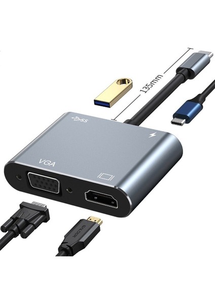 Apple Macbook 13.6' Air 2022 M2 Hub Type-C & 4K Hdtv VGA USB 3.0 Pd 4 In 1 Adaptör Çoklayıcı